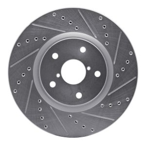 Subaru WRX Brake Rotor (1) - Front Right - R1 Concepts - Drilled & Slotted - Silver - `06-`21